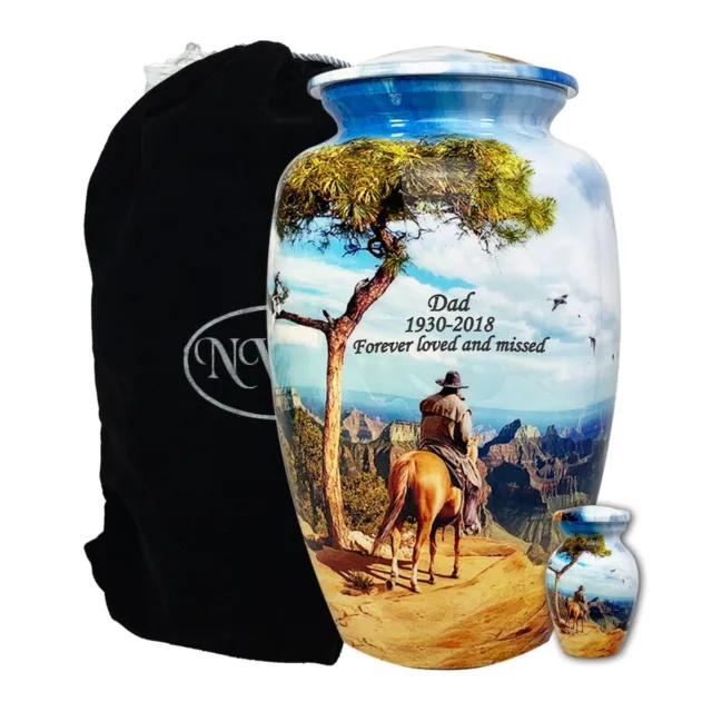 Riding Home Cowboy Personalized Large Horse Cremation Urn with Keepsake and Bags