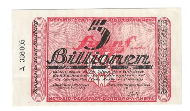 5 Billionen Mark Duisburg 1923 Notgeld