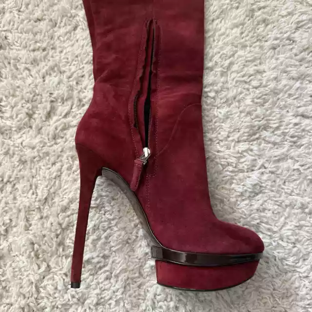 Brian Atwood Burgundy Knee High Platform Stiletto Boots Sz 7 SB-R 2