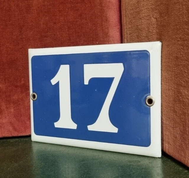 French vintage enamel house sign number 17 for door , gate , wall , street .
