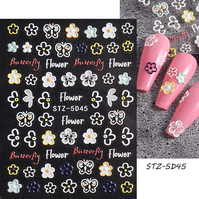 5D Geprägter Nagelaufkleber Blumenherz-Nageldekorationsaufkleber Ti ❥