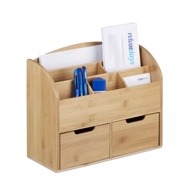 Schreibtisch-Organizer Bambus mit 2 Schubladen 6 Fächern, als Schreibtischbutler