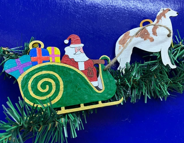 Hanging Christmas Decoration  Borzoi pulling Santa's Sleigh