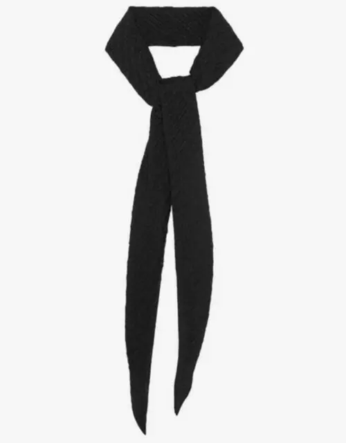 NWT Saint Laurent YSL Black Jacquard Stripe Silk Diamond Shape Tie Scarf $695