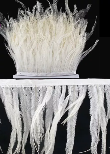 2 Metres Genuine White Emu Feather Plume Fringe Ribbon Trim Tassel DIY Craft