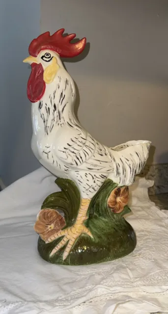 Vintage Ceramic Holland Mold Rooster Glossy Figurine 15 Inches Tall