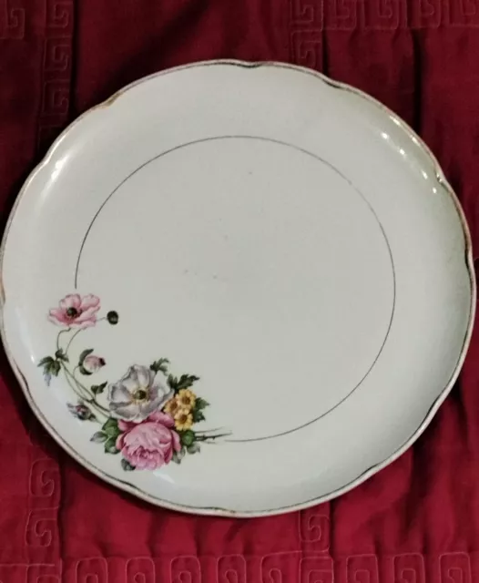 Plat à Tarte Digoin Sarreguemines porcelaine opaque "anemones 44" Vintage Ancien