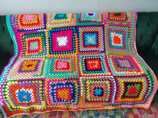 Beautiful Large Handmade Crochet Granny Squares Scrappy Blanket/Throw