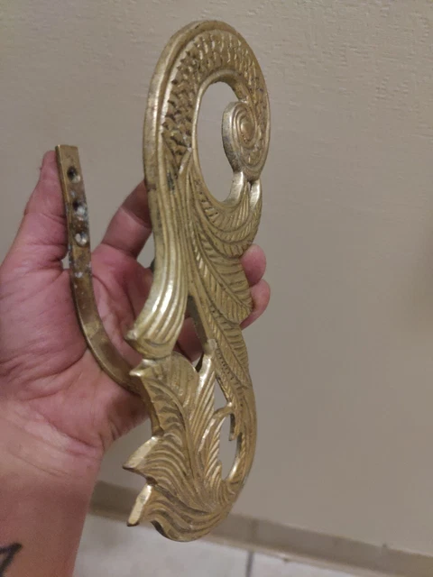 Vtg Solid Brass  Curtain Tie-Back. Floral Leaf Design