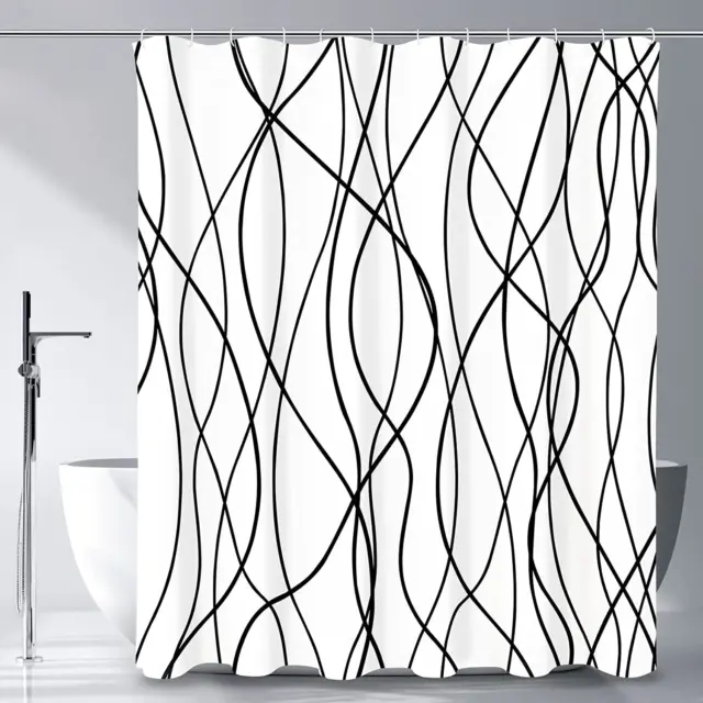 Black and White Striped Shower Curtain, Abstract Modern Minimalist Waterproof Fa