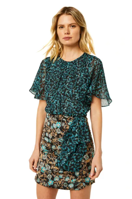 Misa Los Angeles Mini Dress Talia Mix Floral Blue Short Sleeve Size M NWT $330
