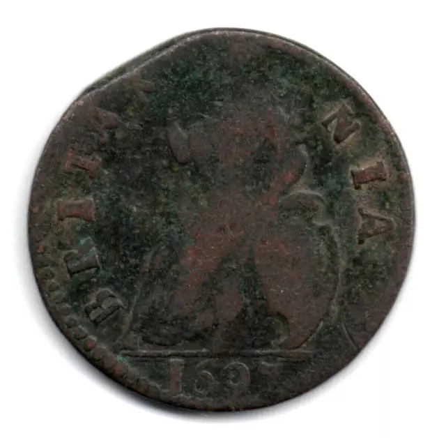 1697 William Iii Copper Farthing Coin Date In Exurgue Good Condition S.3557 W51