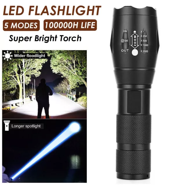 Super Bright XML-T6 LED Tactical Flashlight Torch Rechargeable Lamp Work Light