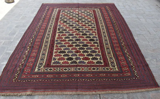 6'4 x 8'9 Handmade afghan tribal adraskan wool area kilim rug, 6x9 persian rug