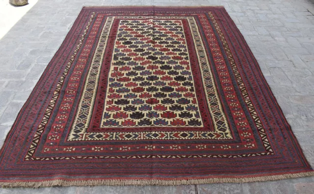 6'4 x 8'9 Handmade afghan tribal adraskan wool area kilim rug, 6x9 persian rug