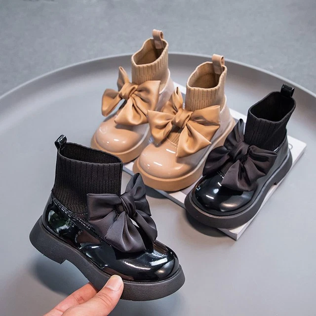Girls Kids Warm Ankle Boot Toddler Pumps Flat Bow Wedding Party School Shoes UK