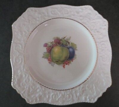Vintage Royal Winton England Square Embossed Plate 8 3/4" Fruits Gold Trim