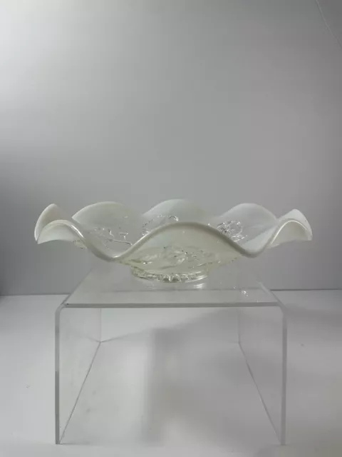 1905 Opalescent Glass Bowl White Ruffled EAPG Northwood "Blossoms & Palms"