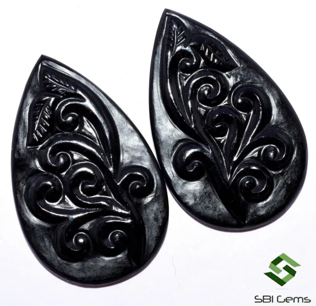 Natural Black Onyx Handmade Carving Pair 40x25 mm 54.14 Cts Loose Gemstones