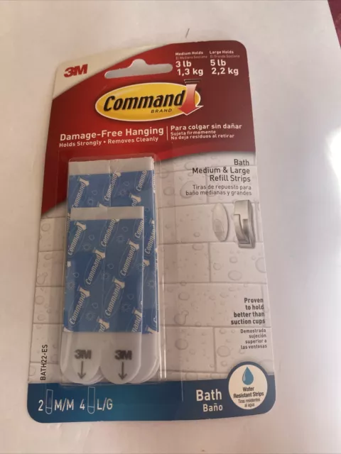 Command Bath Assorted Water Resistant Refill Strips Medium Large Plastic BATH22