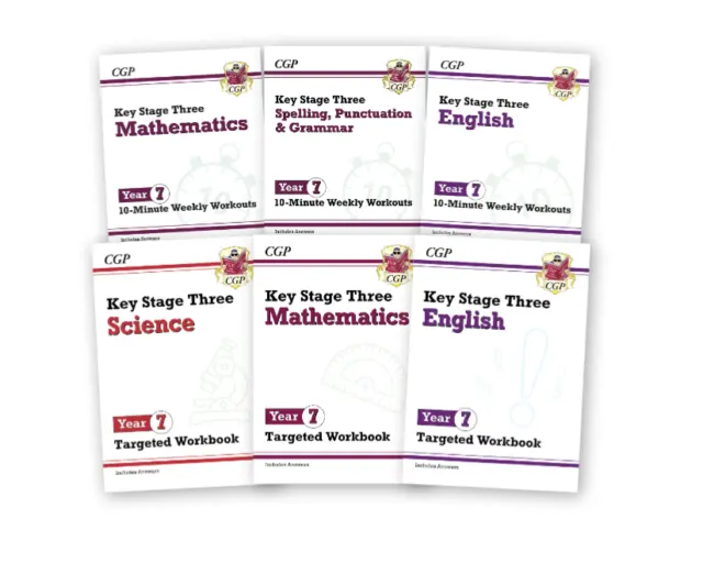 *New* CGP Year 7 Complete Workbook Bundle (6 Books) - English Maths Science