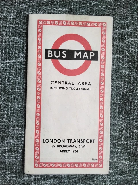 LONDON TRANSPORT BUS Map Central Area Including Trolleybuses 1959 5 00 
