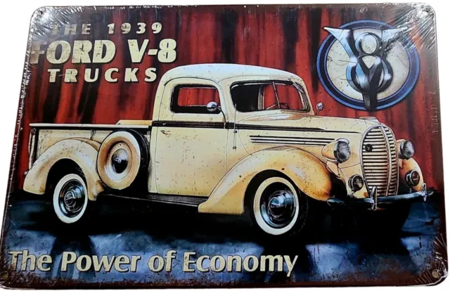 Tin Sign Ford V8 Truck Gift Bar Man Cave Shed Metal Garage Rustic Vintage Look