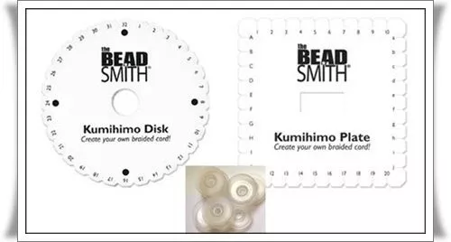 KUMIHIMO KIT ~2 Braiding Disks (1 Round+1 Square) + 8 Ez-Bob Bobbins +20 ft CORD