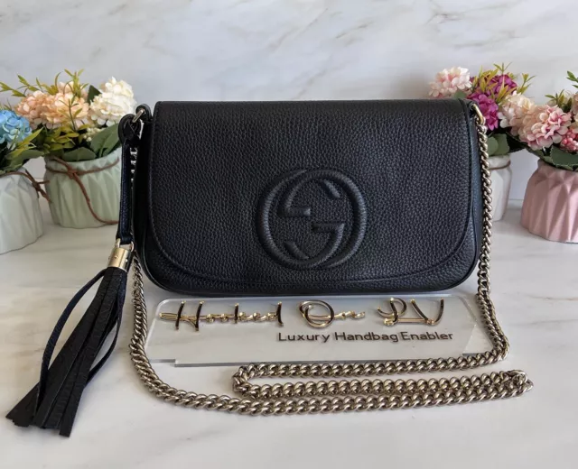 Gucci Soho Chain Black Pebbled Leather Crossbody Shoulder Bag Handbag Purse 2