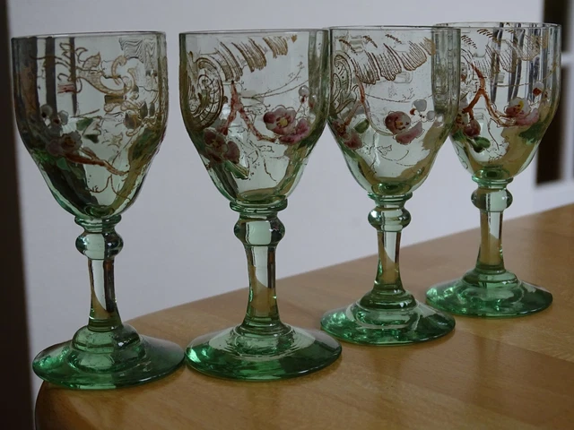 Lot De 3 Verres à Liqueur Anciens En Verre - Décor Fleurs émaillées - Vintage