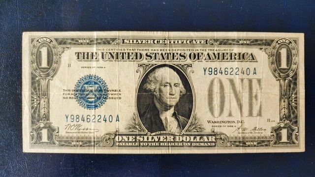 1928 $1 CRISP Silver Certificate Funny Back-us