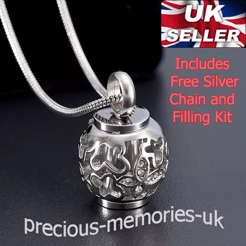 Silver Cremation Ashes Urn Necklace Funeral Memorial Jewellery Keepsake Pendant