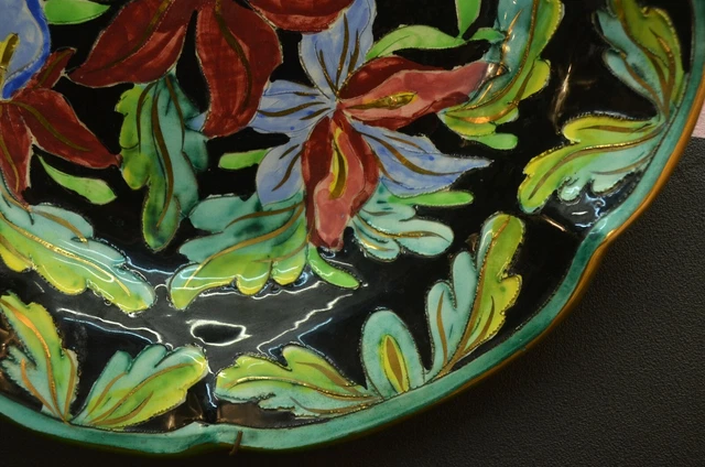 Ancienne Assiette Numérotée Signée Mouvaux ? Style Emaux De Longwy Ceramique 5