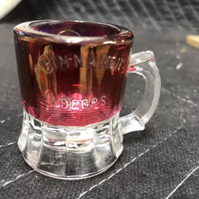 ANTIQUE Mercantile Candy Measuring Cup 1 Cent - CINNAMON DROP - Ruby Red Glass