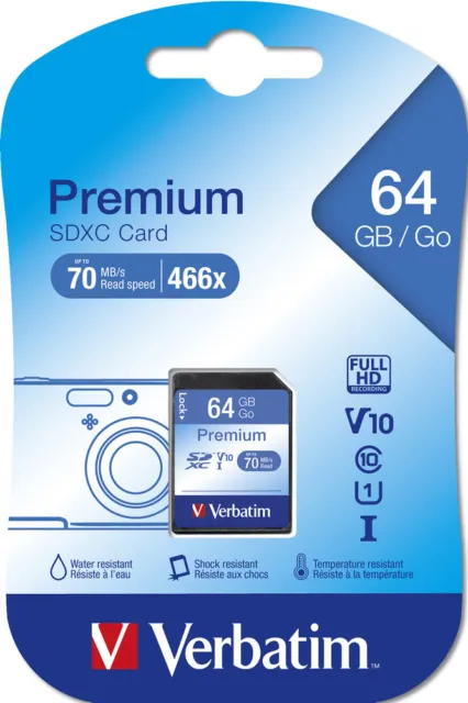 Verbatim SDXC Karte 64GB Speicherkarte Premium UHS-I Class 10