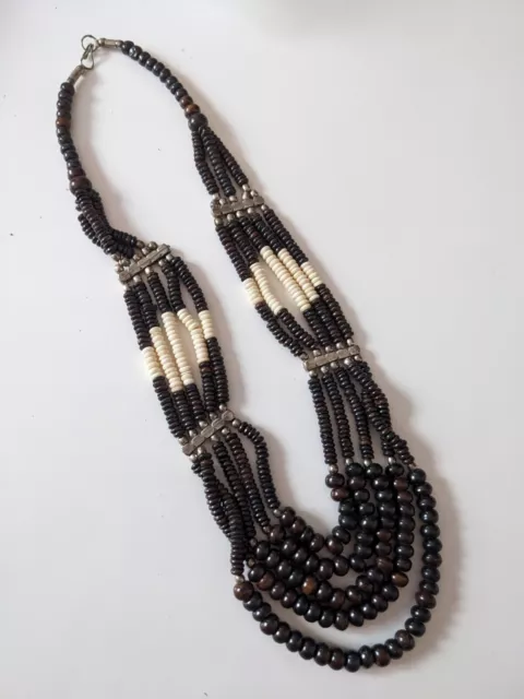 Brown Bohemian Camel Bone Beaded Necklace Multi Layer Strand