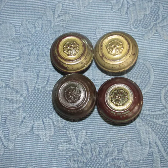 4 Matching Antique Victorian Metal Knobs with Raised Floral Detail 2