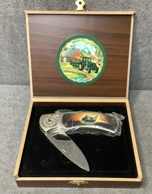 John Deere Tractor Pocket Knife with Wood Box