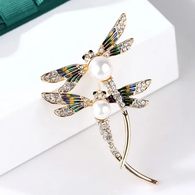 Fashion women crystal pearl animal dragonfly enamel brooch pin custome jewelF#km