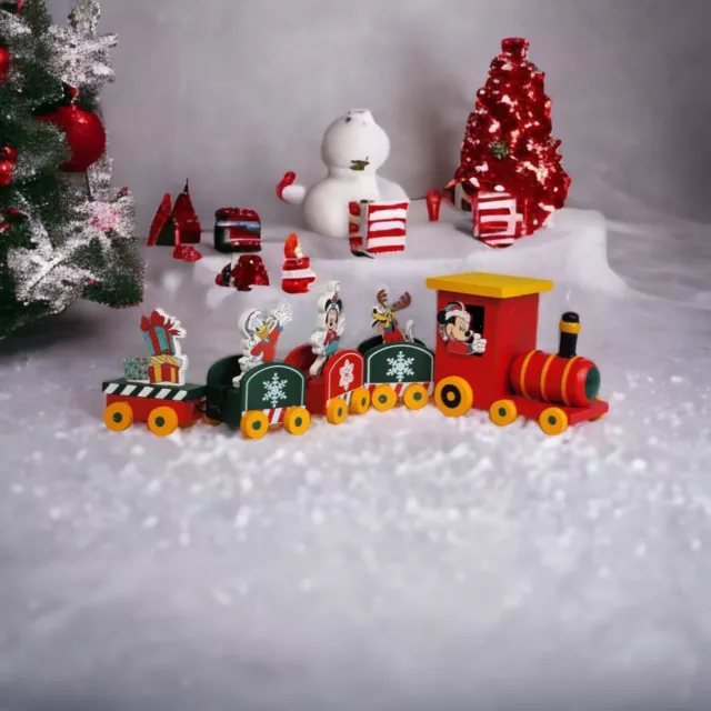 Adorable Mickey Mouse Miniature Wooden Train Festive Xmas Ornaments Great Gift