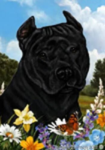 Summer House Flag - Black American Pit Bull Terrier 18407