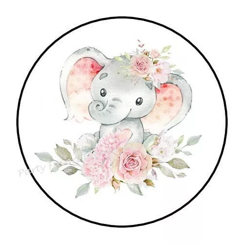 30 Cute Elephant Baby Shower Pink Envelope Seals Labels Stickers Favors 1.5"