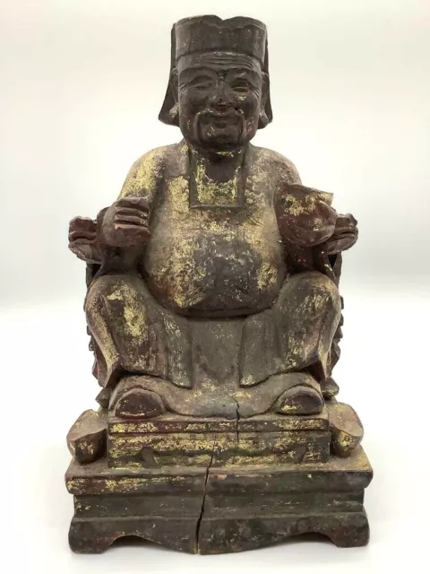 Antique Wooden Chinese Gilt Wood Scholars Statue Of a King