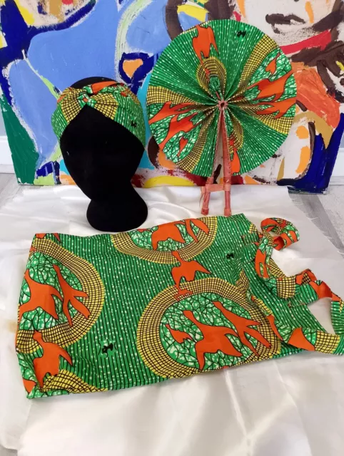 African Print Tote Bag w/ Matching Fan & Twist Headband- Ankara/Handmade 🇬🇭