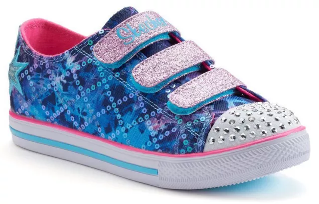 Skechers Girls' Chit Chat Dazzle Days Blue/Multi Light-Up Sneakers-Size 2.5 NWB