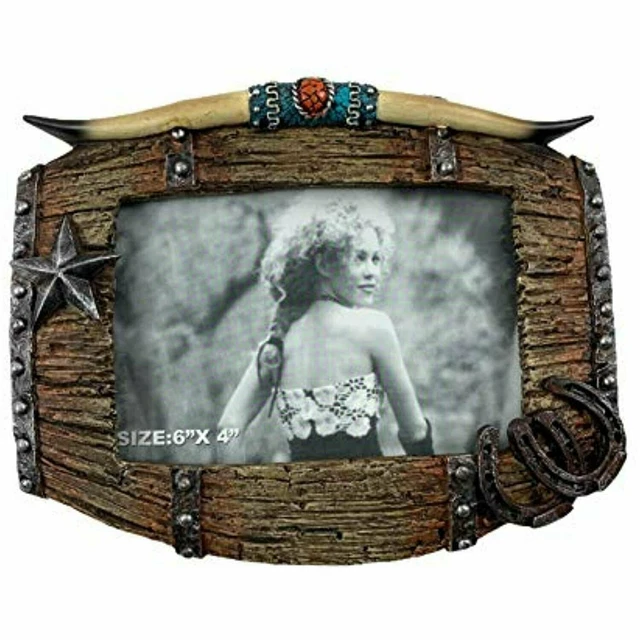 Urbalabs Cowboy Longhorn and Barrel Western Decor Picture Frame 6 x 4 Country