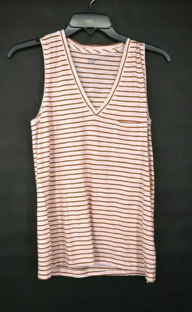 Madewell Womens Whisper Cotton Stripe V Neck Tank Top Sleeveless Patch Woven