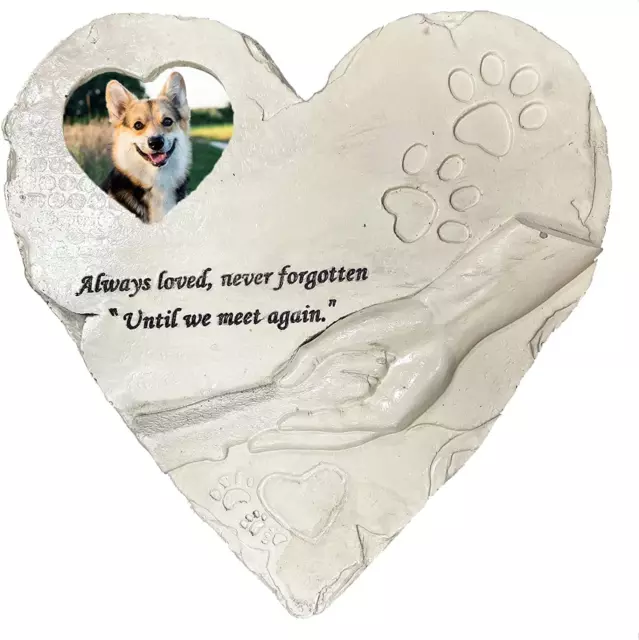 Heart Shaped Pet Memorial Stone with Photo Frame Sympathy Poem Pet Dog Headstone 2