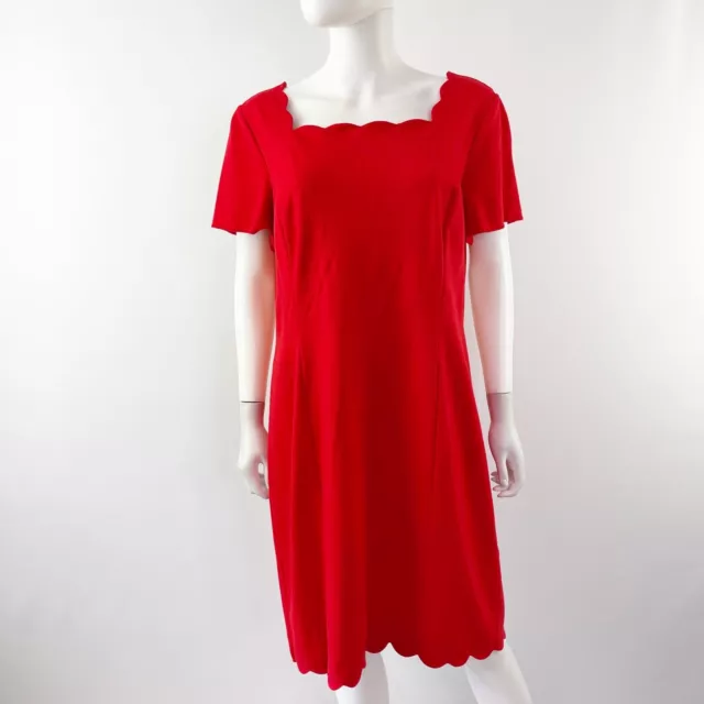 Talbots Size 16 Tomato Red Ponte Knit Scallop Hem Shift Dress Short Sleeve