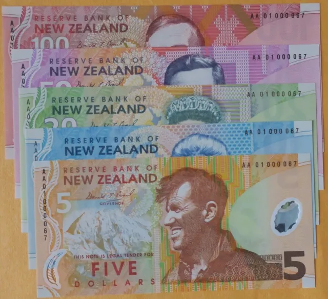 New Zealand same number set, LOW SERIAL, AA 01 000067 (only 491 issued) Scarce!!